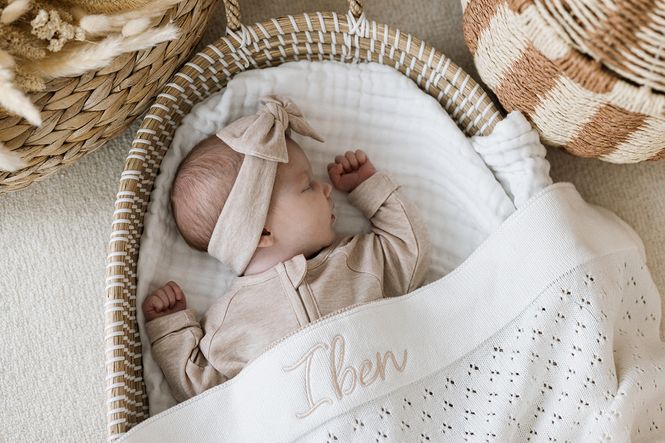 Hovedbilde Babyteppe med navn - Pointelle hvit