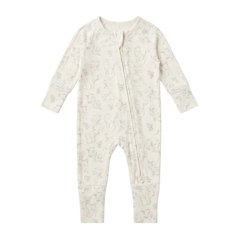 Baby heldress i bambus med glidelås – Ellie Woodland Dreams støvgrønn